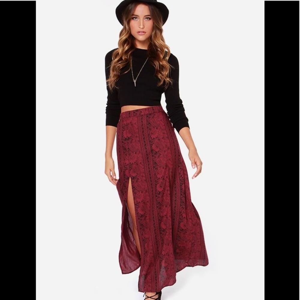 Billabong Never Look Back Wine Red Maxi Skirt